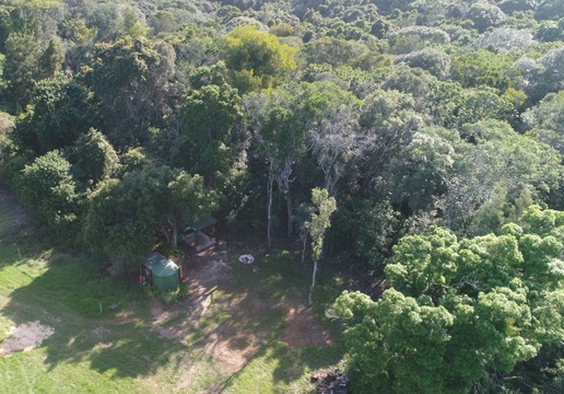 Exclusive Campsite 2 aerial view behind the Plant nursery, along the edge of the forest